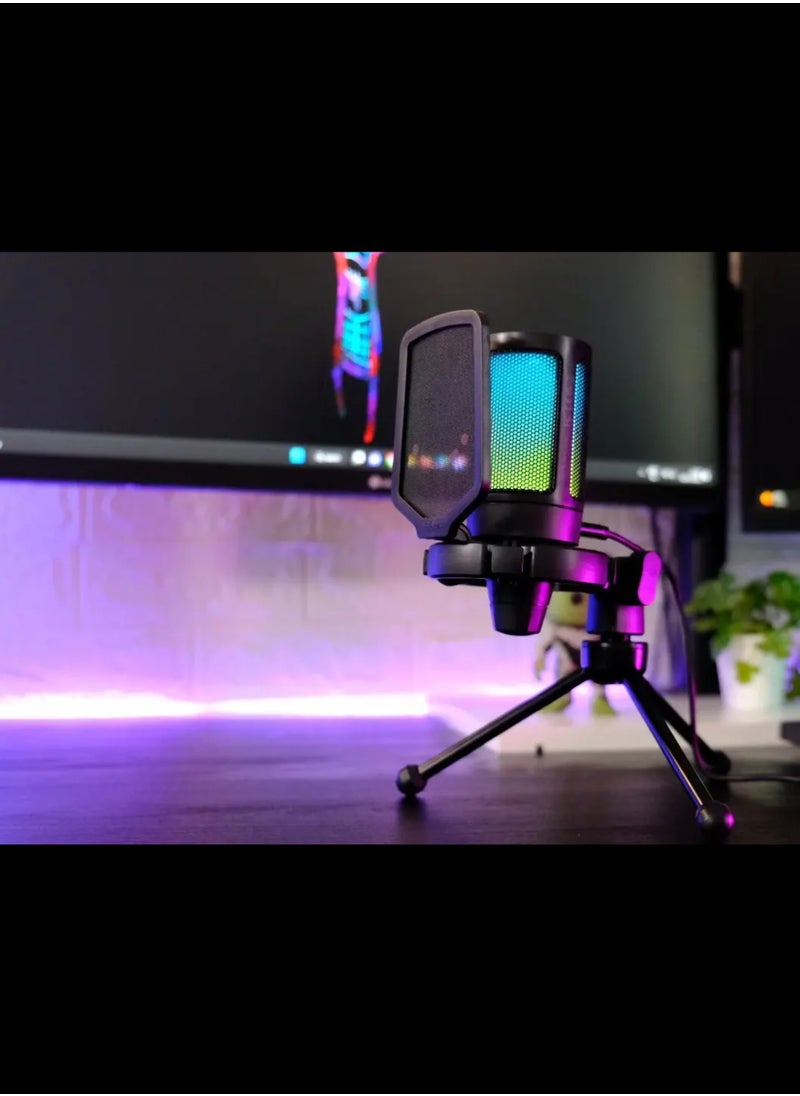 FIFINE - FIFINE Gaming USB Microphone for PC PS5, Condenser Mic with Quick Mute, RGB Indicator, Tripod Stand, Pop Filter, Shock Mount, Gain Control for Streaming Discord Twitch Podcasts Videos-AmpliGame - A6V - Image 1