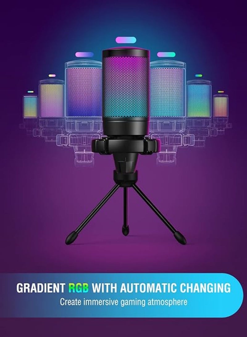 FIFINE Gaming USB Microphone for PC PS5, Condenser Mic with Quick Mute, RGB Indicator, Tripod Stand, Pop Filter, Shock Mount, Gain Control for Streaming Discord Twitch Podcasts Videos-AmpliGame - A6V - Image 3
