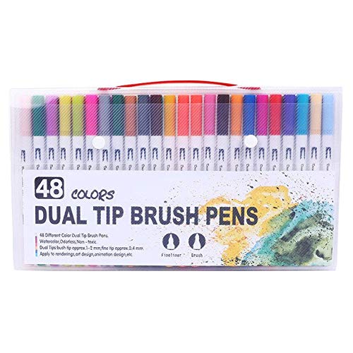 Gold Leaf GOLD LEAF Coloring Art Markers Set, 48 Colors Dual Tips Fine Point Water Based Marker Fineliner Pens, 0.4mm fine tip and 1-6mm Brush tip  - Image 1