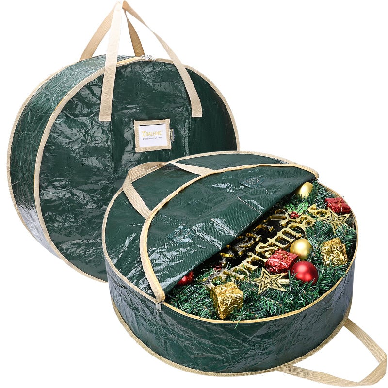 BALEINE Wreath Storage Container, 2 Pack Christmas Wreath Storage Bag with Tear Resistant PE Material and Reinforced Handle for Holiday Xmas (Green, 30"x8") - Image 1
