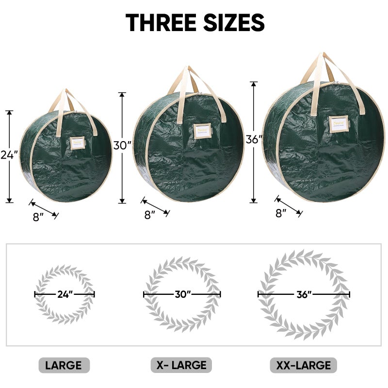 BALEINE Wreath Storage Container, 2 Pack Christmas Wreath Storage Bag with Tear Resistant PE Material and Reinforced Handle for Holiday Xmas (Green, 30"x8") - Image 4