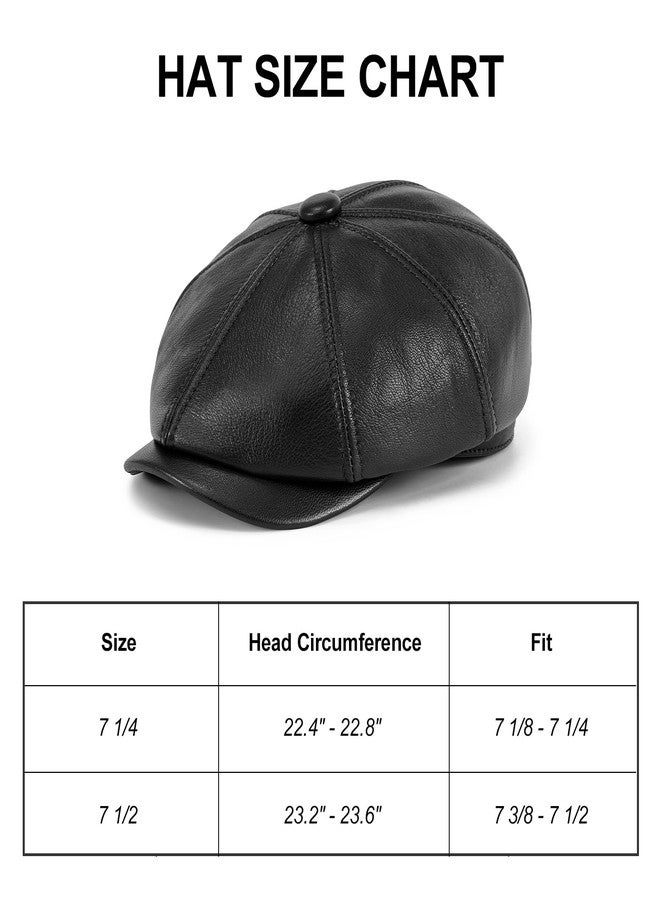 VOBOOM Men Women Genuine Newsboy Leather Cap 8 Panel Gatsby Ivy Hat, Black, 7 1/4 - Image 5