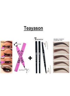 TEAYASON Waterproof Eyebrow Pencil Brown + Double Head Seal Stamp Eyeliner Black  - Image 1