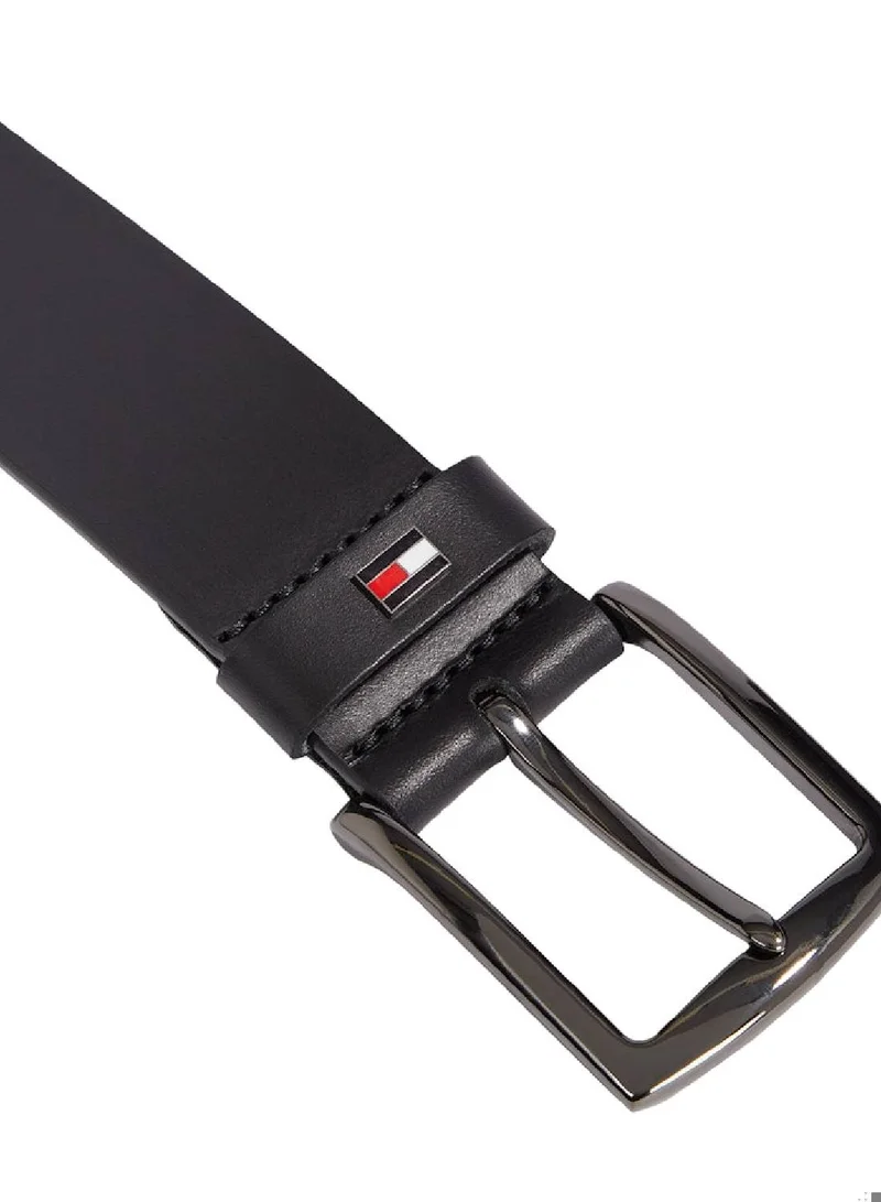 TOMMY HILFIGER Men's Denton Enamel Flag Leather Belt -  Vegetable tanned leather, Black