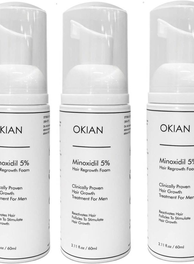 Okian Minoxidil Foam 5%, Hair Regrowth Treatment for Thicker and Fuller Hair 2 oz Bottle (3 Bottles) - Image 1