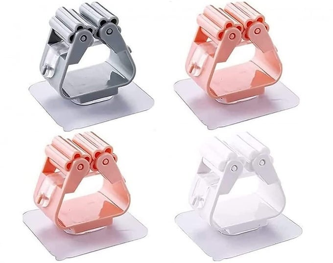 SELF ADHESIVE HOLDER WALL MOUNTED SEAMLESS BROOM HANGER CLIP STORAGE RACKS HANGING PUNCH BATHROOM STICKERS MOP RACK 4 PIECE