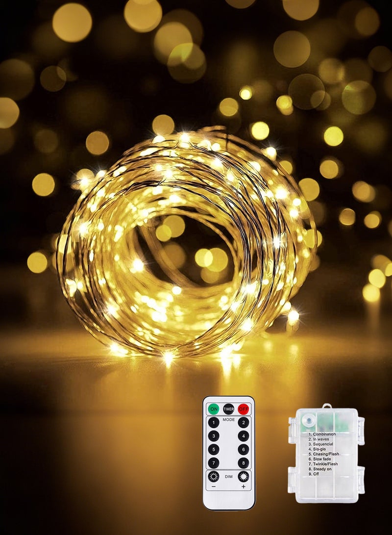 نكومي سلسلة أضواء LED مع جهاز تحكم عن بعد، 100 سلسلة أضواء LED بطول 10 أمتار، مقاومة للماء ومثالية للاستخدام الخارجي والداخلي، سلسلة أضواء LED تعمل بالبطارية، أضواء خرافية - Image 1
