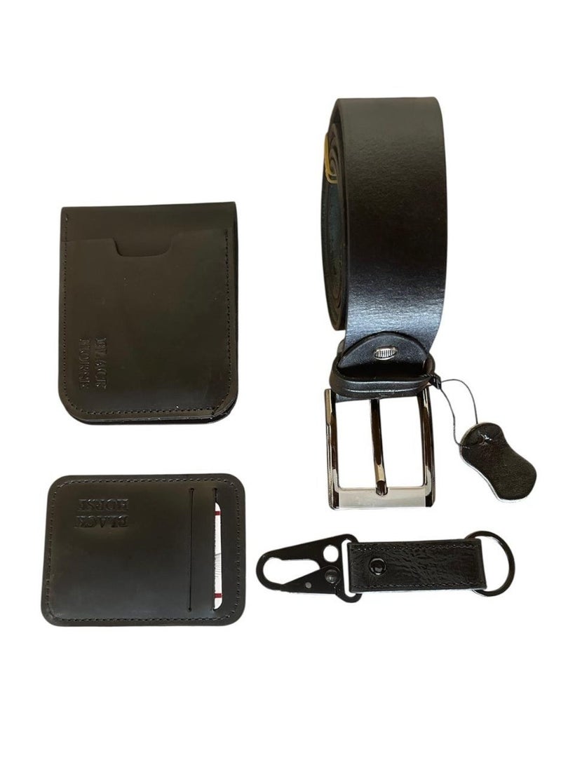 Luxury Genuine Leather Men’s Gift Set – Belt, Wallet, Card Holder & Keychain - Image 1