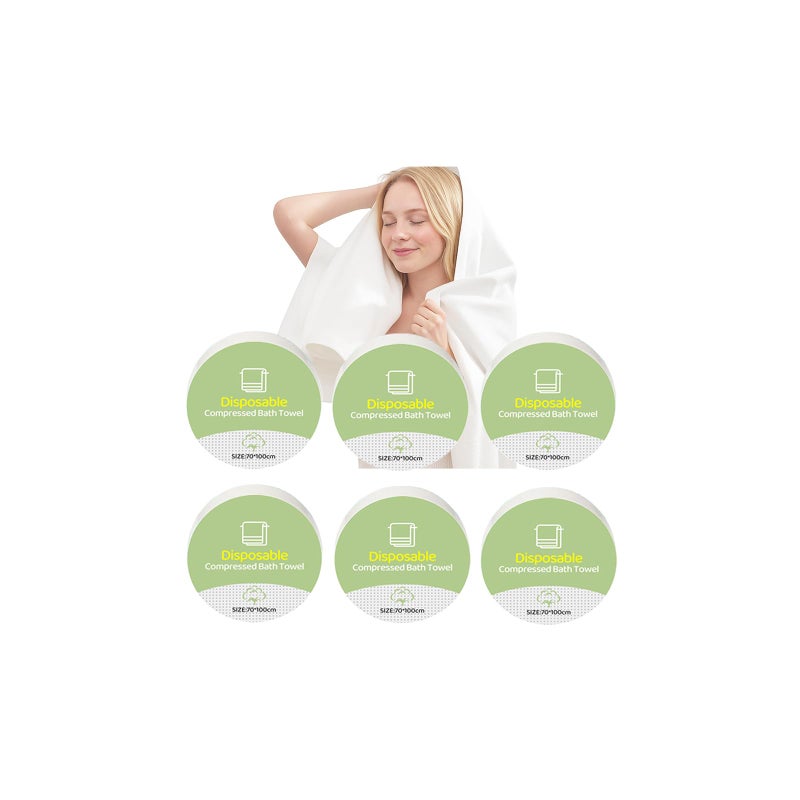 Lagincig 6PCS Compressed Bath Towel Tablets for Travel, Disposable Towels for Camping, Hiking & Hotels, Fast Absorbing Portable Travel Bath Towels, Individually Wrapped 27.5 x 40 Inch - Image 1
