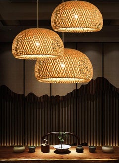 Bamboo Large Pendant Light Fixture 17.8 Inch, One-Light Adjustable Rustic Basket, Handmade Woven Pendant Lighting for Farmhouse Kitchen Island, Modern Living Room, Stylish and Natural Ceiling Hanging Lamp