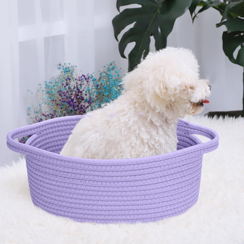 ABenkle Small Basket with Handles - Decorative Durable Rope Woven Storage Bin Shelf Storage Organizer Cube, Easter Baby Gift Basket, 12"x8"x5" - Image 5