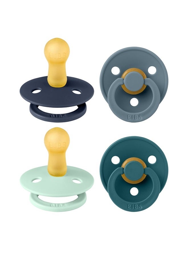 BIBS Pacifiers - Colour 4 Pack | Round Nipple Baby Pacifier | BPA Free Natural Rubber Latex Soother | Made in Denmark | Size 6-18 Months | Boy Colors - Image 1