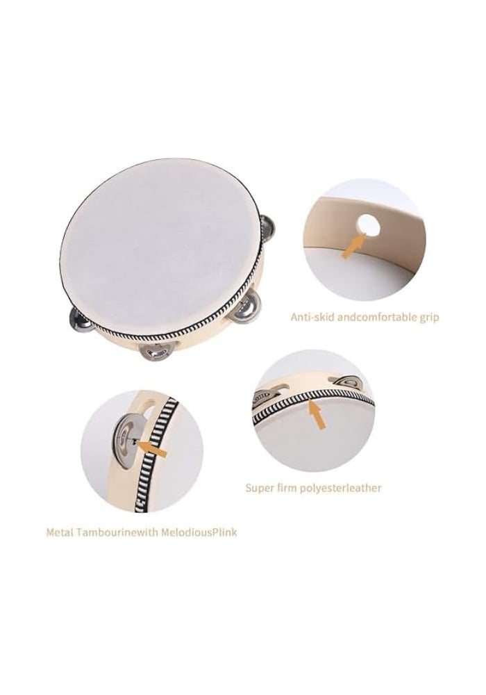 MegArya 8 Inch Wooden Hand Held Tambourine with Metal Jingles - Image 3