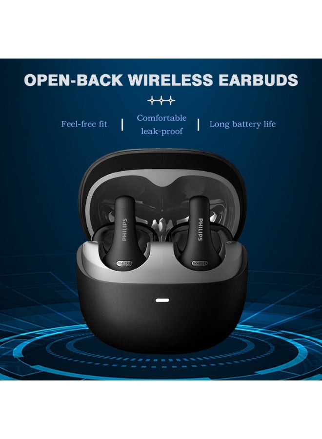 Philips TAQ2420, Earphone,True Open Ear Headphones,True Wireless Earbuds,Long Playtime, IP54 Water and Dust Proof with ANC,AI Call Noise Reduction,3D Surround Sound,Sterling Sound, Secure Fit and Comfort, For Sports, Work Black black - Image 2