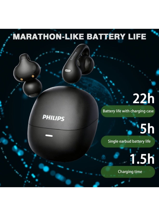Philips TAQ2420, Earphone,True Open Ear Headphones,True Wireless Earbuds,Long Playtime, IP54 Water and Dust Proof with ANC,AI Call Noise Reduction,3D Surround Sound,Sterling Sound, Secure Fit and Comfort, For Sports, Work Black black - Image 5