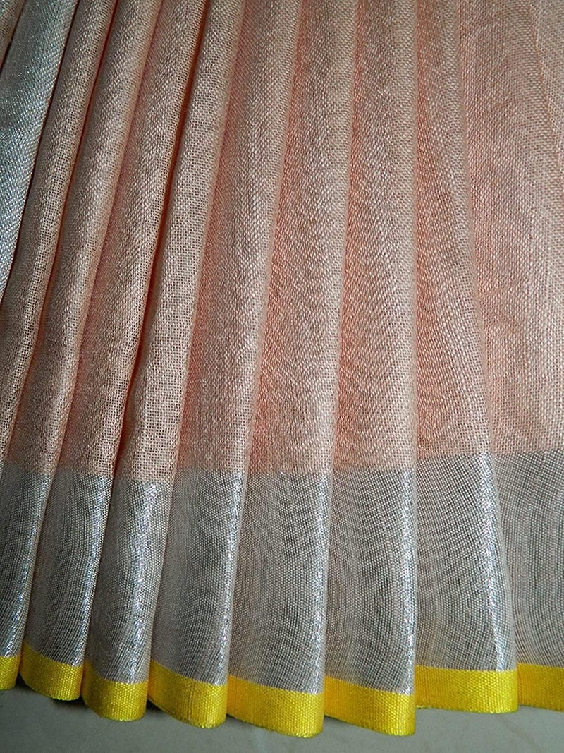 SheenKraft Bhagalpuri Linen Handloom Cotton Blend Saree for Women (Apricot Orange - Yellow) - Image 4