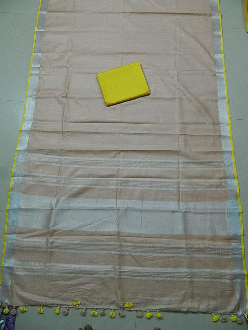 SheenKraft Bhagalpuri Linen Handloom Cotton Blend Saree for Women (Apricot Orange - Yellow) - Image 3