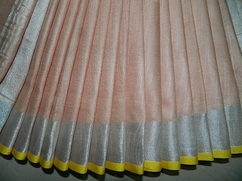 SheenKraft Bhagalpuri Linen Handloom Cotton Blend Saree for Women (Apricot Orange - Yellow) - Image 5
