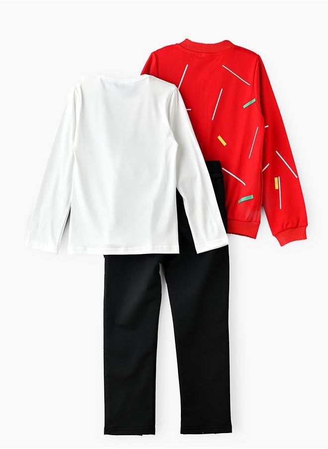 babyqlo Red Printed Zip-Up Jacket, Shirt, and Jogger Set for Boys  - Image 4