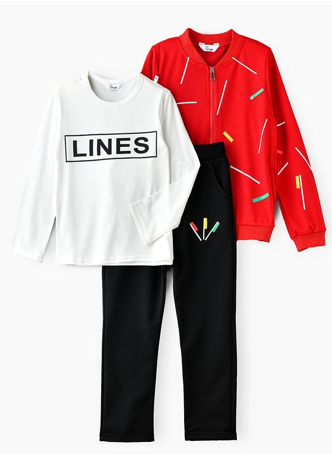 babyqlo Red Printed Zip-Up Jacket, Shirt, and Jogger Set for Boys  - Image 2