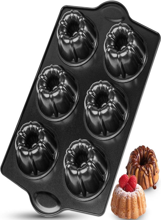 Webake Mini Bunt Cake Pans for Baking, Nonstick 3.5" Small Fluted Cake Pan, Heavy Gauge Carbon Steel, 6-Cavity - Image 1