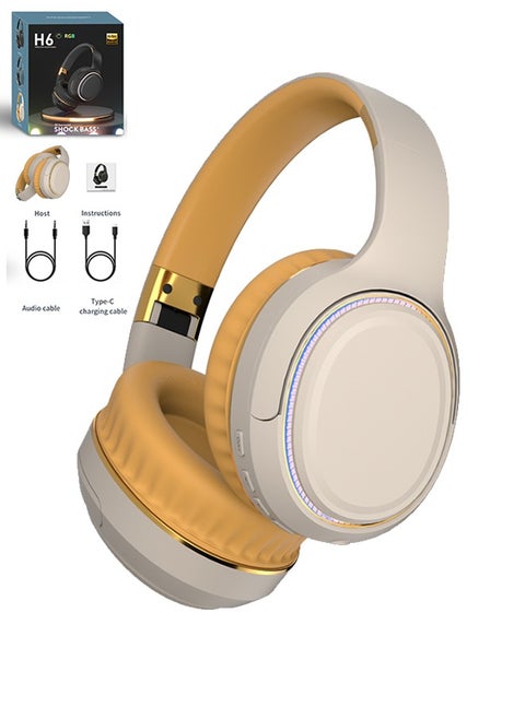 H6 ENC Wireless Noise Cancelling Headphones 3D Surround Shock Bass HIFI Stereo Headphones HD Call Bluetooth5.3(Khaki）