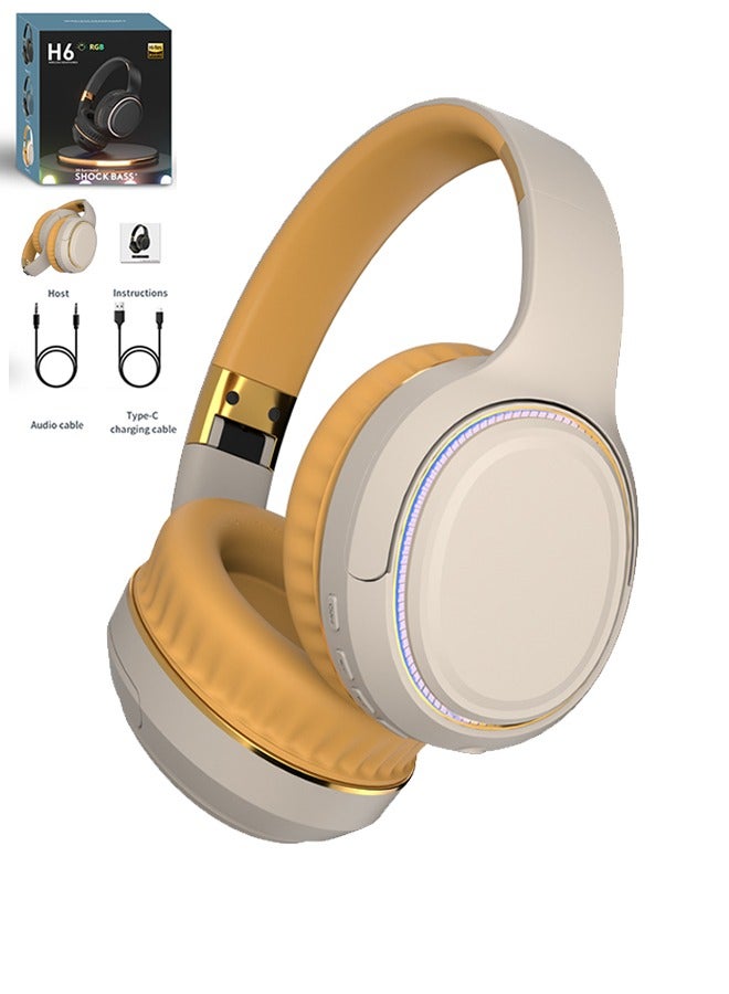 Pretocter H6 ENC Wireless Noise Cancelling Headphones 3D Surround Shock Bass HIFI Stereo Headphones HD Call Bluetooth5.3(Khaki）  - Image 1