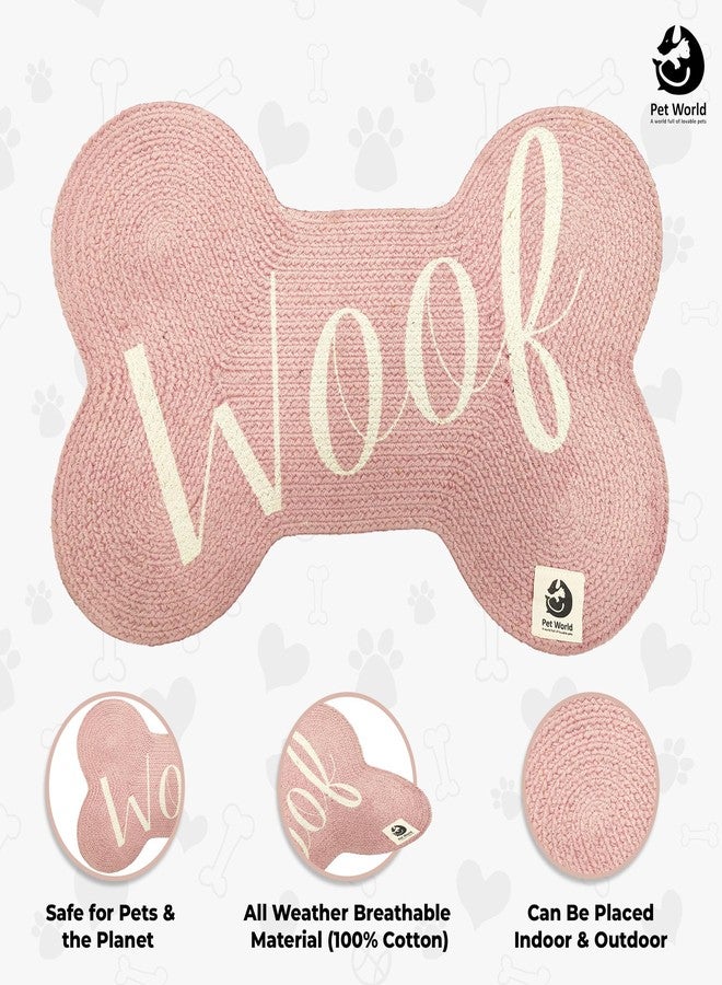 PET WORLD Bone Shape Handwoven Woof Pet Mat for Dog & Cat|Hand Braided| Skin Friendly Food Mat| Floor Mat|Pet Area Carpet|Non-Slip Mat Indoor Outdoor Mat|60 * 40 CM| Pink - Image 3