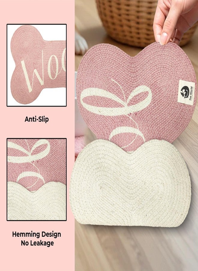 PET WORLD Bone Shape Handwoven Woof Pet Mat for Dog & Cat|Hand Braided| Skin Friendly Food Mat| Floor Mat|Pet Area Carpet|Non-Slip Mat Indoor Outdoor Mat|60 * 40 CM| Pink - Image 4