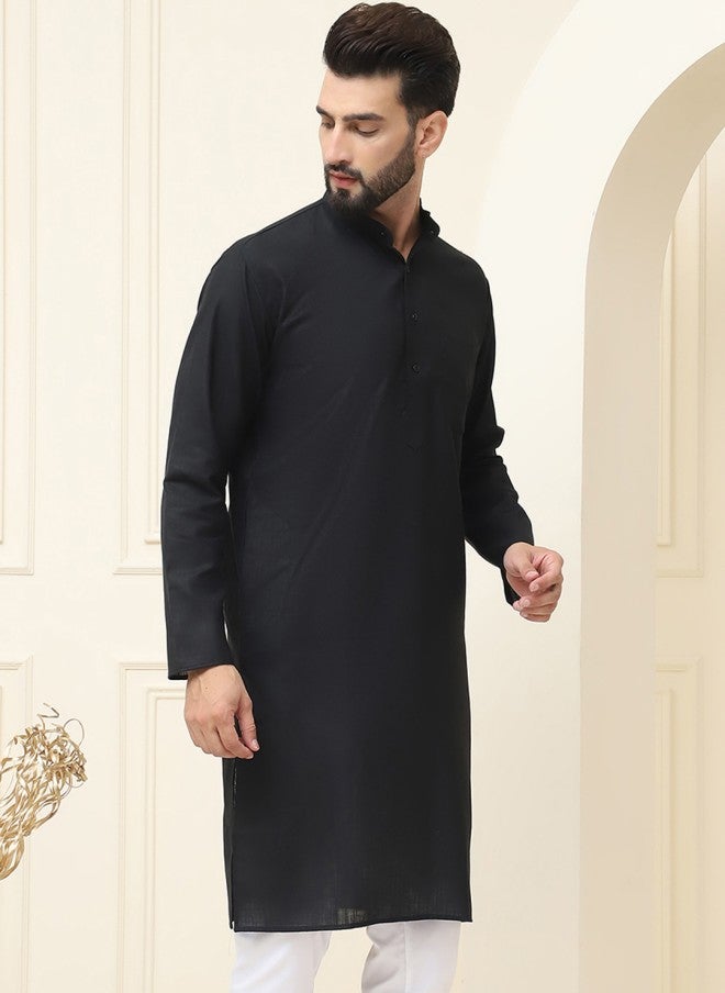 Sojanya Black Solid Straight Kurta for Men - Image 4