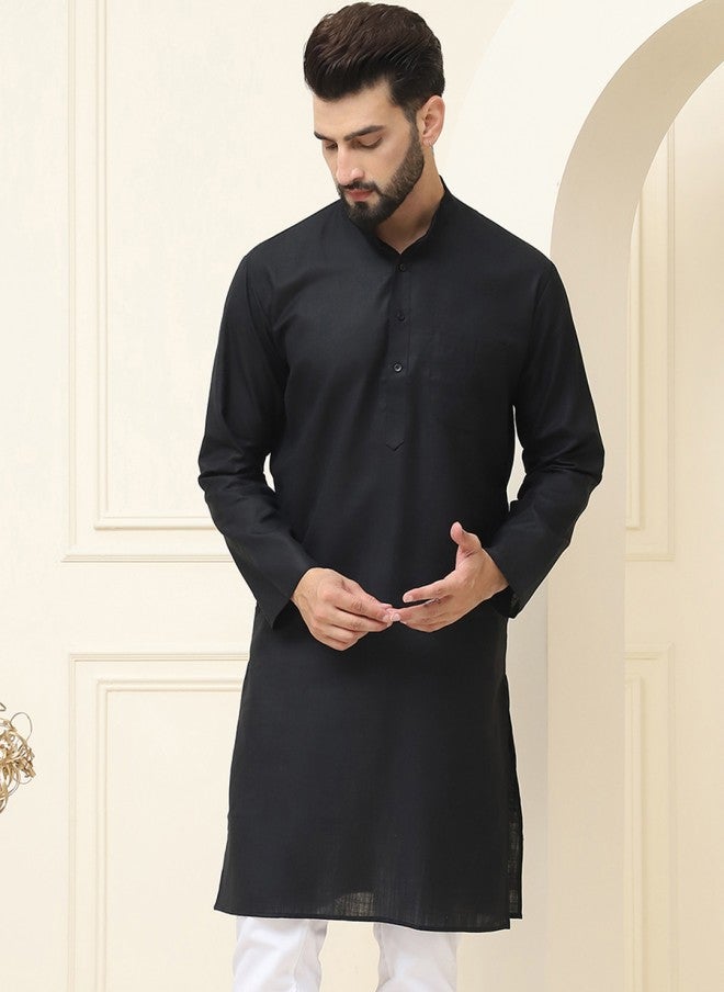 Sojanya Black Solid Straight Kurta for Men - Image 2