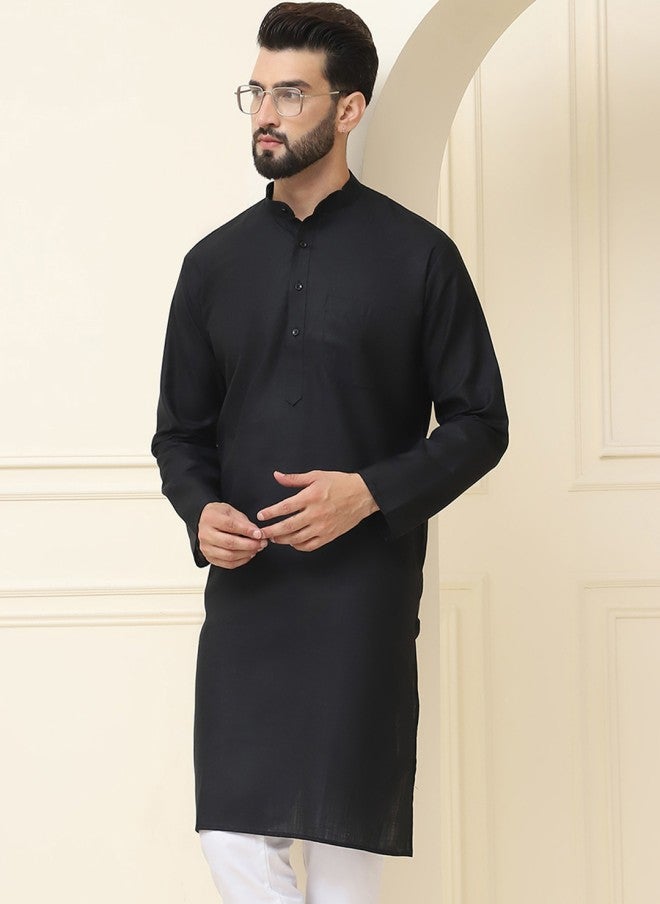 Sojanya Black Solid Straight Kurta for Men - Image 1
