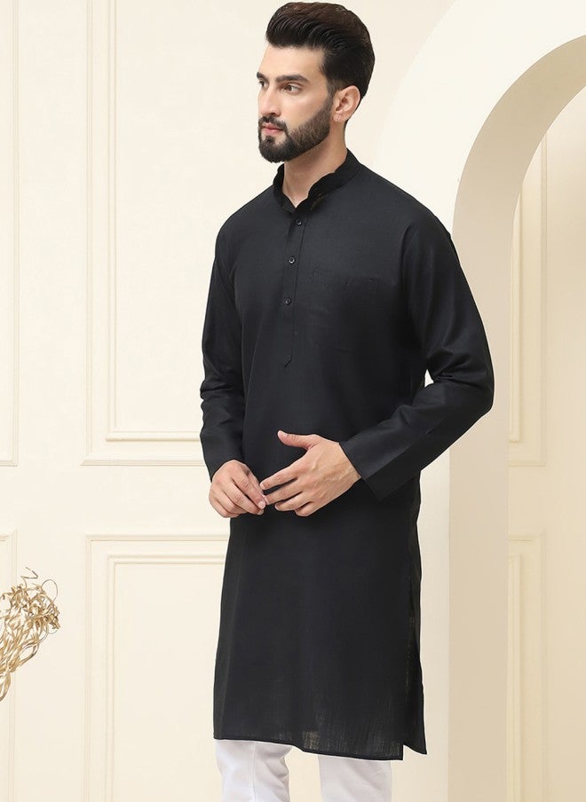 Sojanya Black Solid Straight Kurta for Men - Image 5