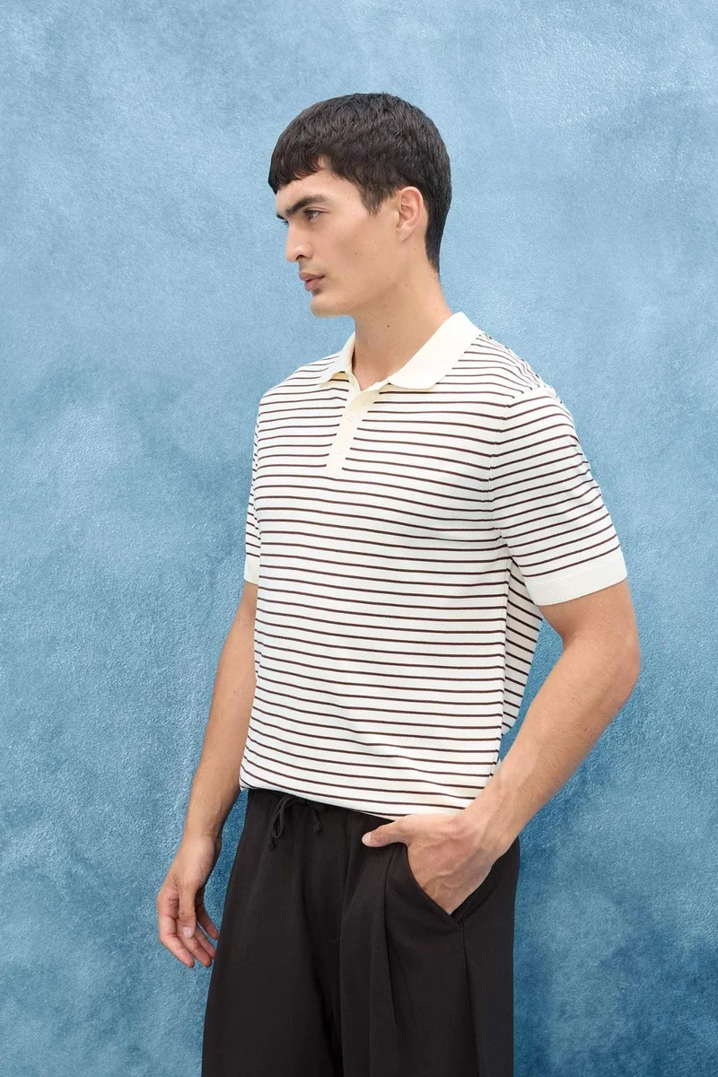 ديفاكتو Standard Fit Polo Collar Knitwear Short Sleeve Polo T-Shirt