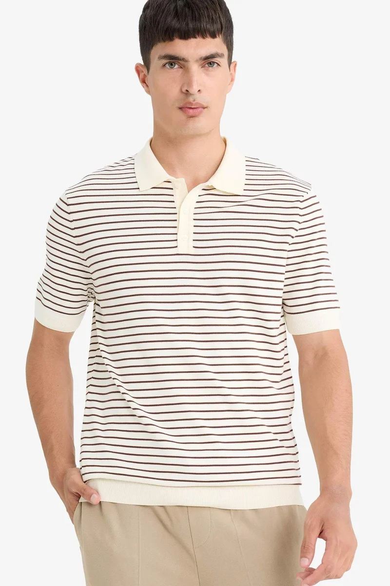 ديفاكتو Standard Fit Polo Collar Knitwear Short Sleeve Polo T-Shirt