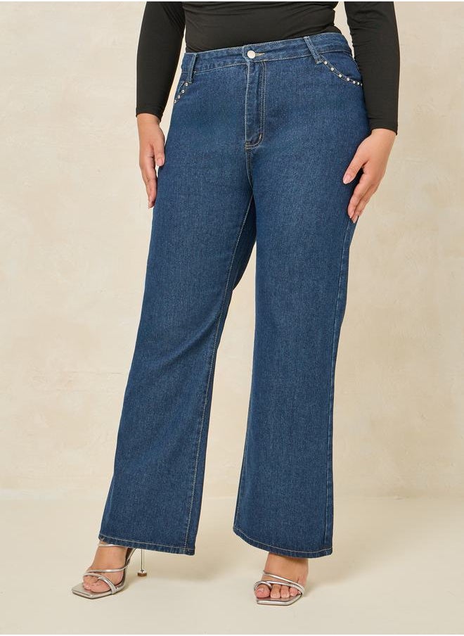 Styli - Plus Studded Pocket Detail Straight Fit Jeans - Image 1