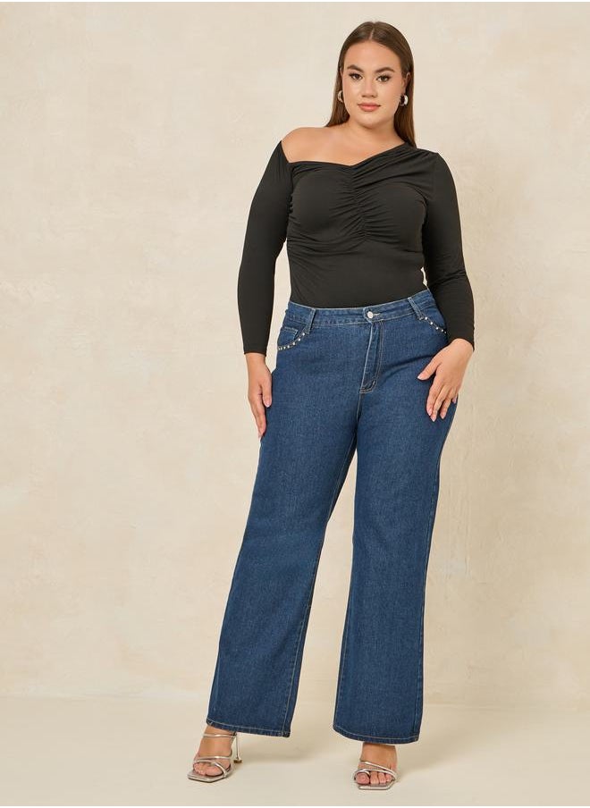 Styli - Plus Studded Pocket Detail Straight Fit Jeans - Image 1