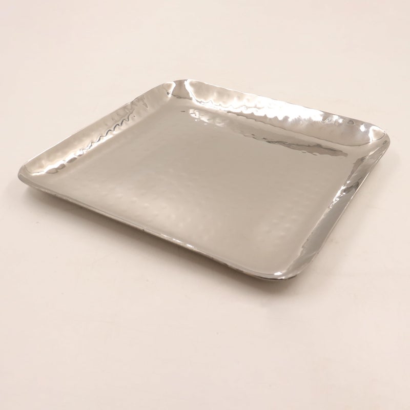 Spillbox Stainless Steel Serving Tray|Serveware|Plain Tray|Food Grade Material|BPA Free |Dinnerware|Mirror Finish|Square Platter[Length:15.5cm Weight: 250gm]-SS Hammered SQ Tray(Small) - Image 1