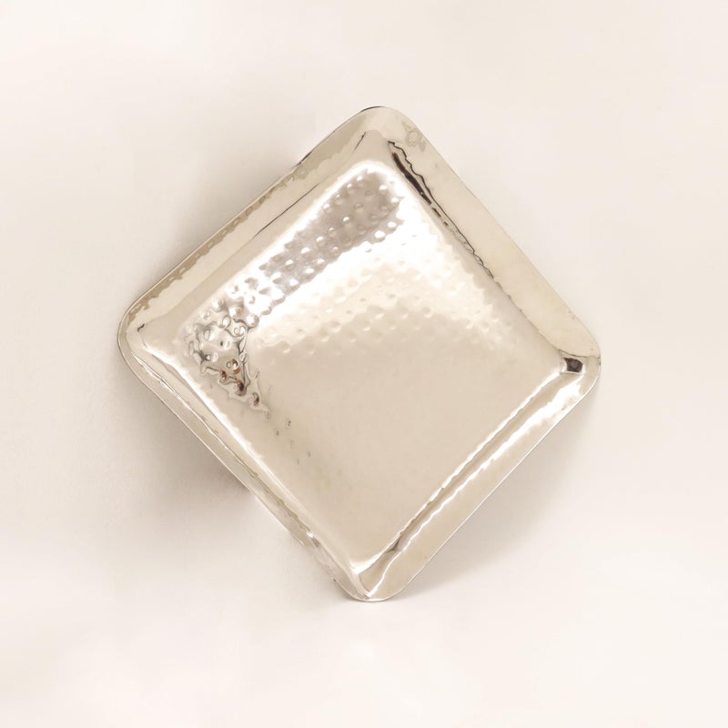 Spillbox Stainless Steel Serving Tray|Serveware|Plain Tray|Food Grade Material|BPA Free |Dinnerware|Mirror Finish|Square Platter[Length:15.5cm Weight: 250gm]-SS Hammered SQ Tray(Small) - Image 4