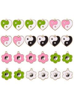 COGCHARGER 24 Pcs Flower With Heart Enamel Charm Yin Yang Pattern Alloy Enamel Pendants For Jewelry Necklace Bracelet Earring Making Crafts  - Image 1