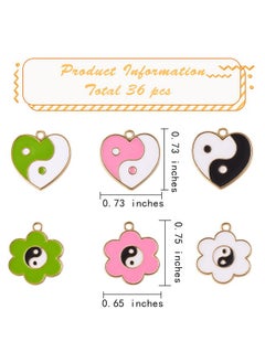 COGCHARGER 24 Pcs Flower With Heart Enamel Charm Yin Yang Pattern Alloy Enamel Pendants For Jewelry Necklace Bracelet Earring Making Crafts  - Image 2