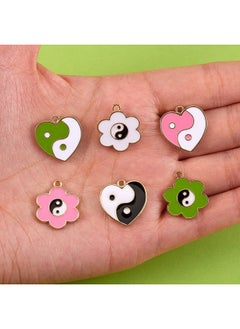 COGCHARGER 24 Pcs Flower With Heart Enamel Charm Yin Yang Pattern Alloy Enamel Pendants For Jewelry Necklace Bracelet Earring Making Crafts  - Image 3