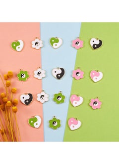 COGCHARGER 24 Pcs Flower With Heart Enamel Charm Yin Yang Pattern Alloy Enamel Pendants For Jewelry Necklace Bracelet Earring Making Crafts  - Image 5