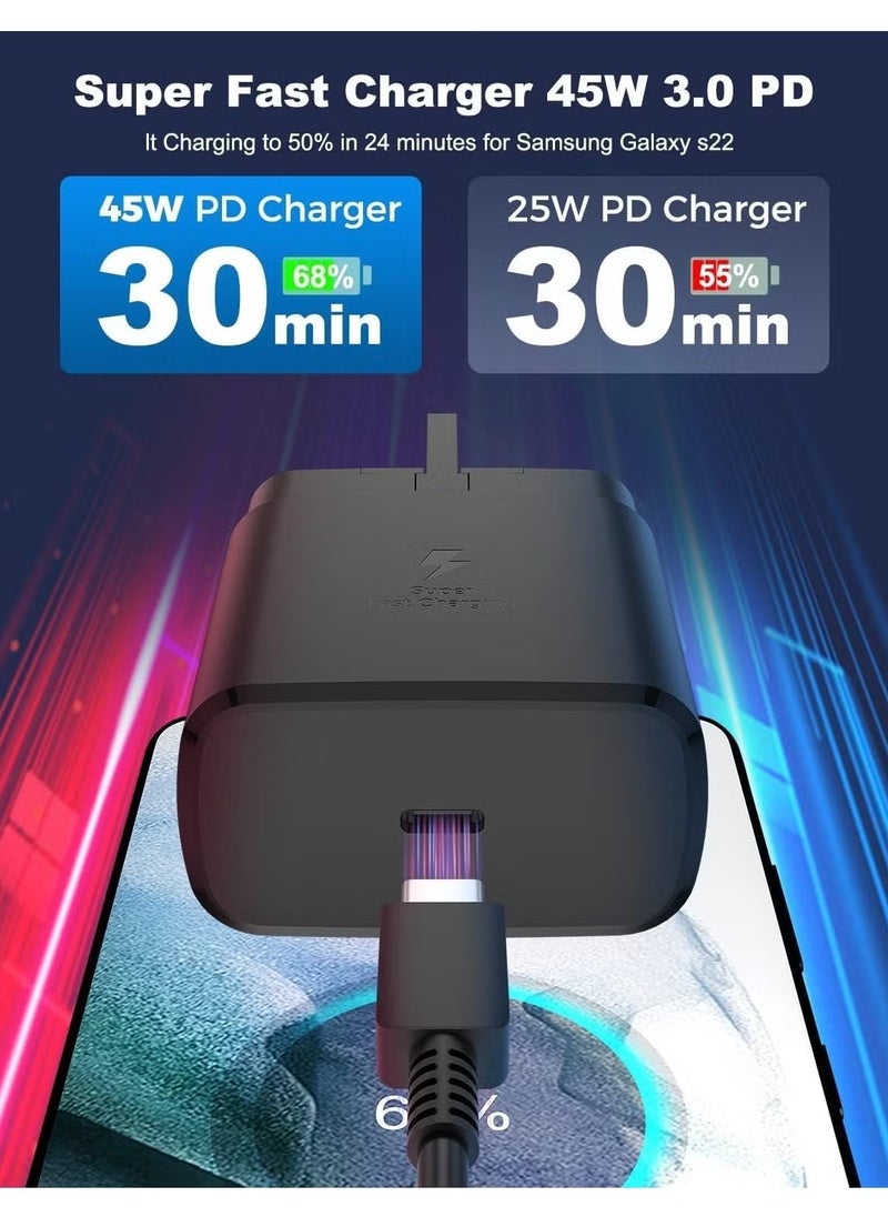45W USB C Super Fast Charging PD Charger - Compatible with S24 S23 S22 S21 S20 Ultra, S24+ S23+ S22+ S21+, A53, A15, A 55, A54 - Type C Power Adapter,
