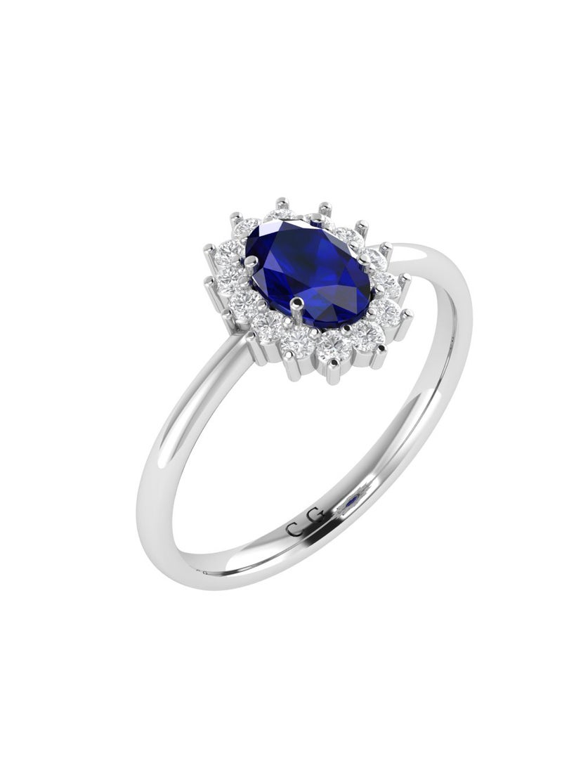 Capri Gold Diana Oval Blue Sapphire and Shining Diamond Ring in 18K White Gold  - Image 2