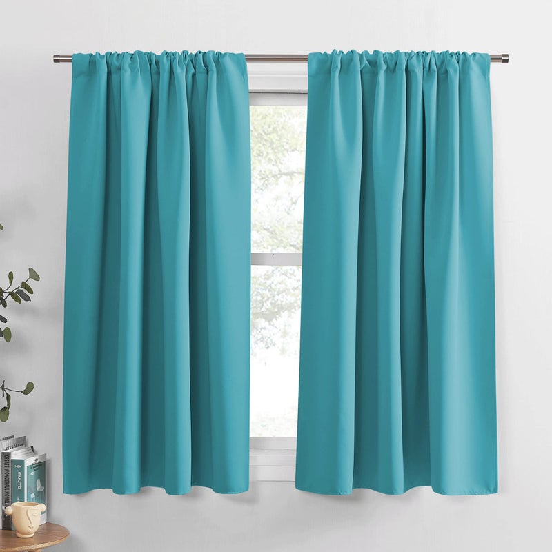 PONY DANCE Blackout Curtains Set - Window Treatments Rod Pocket Draperies Light Block Curtain Panels for Kids' Room Kitchen & Bathroom, W 42 by L 45 inches, Blue Mist, 2 Pieces - Image 1