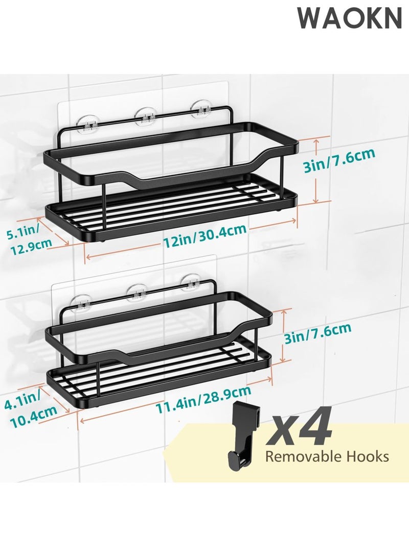 WAOKN 2-piece shower room set, bathroom adhesive shower rack, non drilled storage rack, rust proof stainless steel shower storage rack for bathroom and kitchen storage, new wall mounted bathroom storage rack set thickened, bathroom wall mounted storage rack drain rack - Image 1