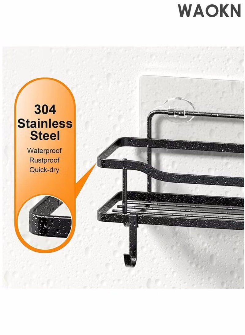 WAOKN 2-piece shower room set, bathroom adhesive shower rack, non drilled storage rack, rust proof stainless steel shower storage rack for bathroom and kitchen storage, new wall mounted bathroom storage rack set thickened, bathroom wall mounted storage rack drain rack - Image 3