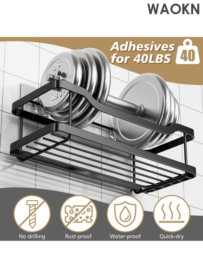 WAOKN 2-piece shower room set, bathroom adhesive shower rack, non drilled storage rack, rust proof stainless steel shower storage rack for bathroom and kitchen storage, new wall mounted bathroom storage rack set thickened, bathroom wall mounted storage rack drain rack - Image 4