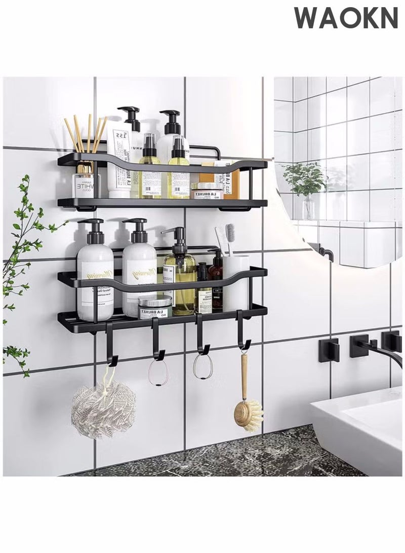 WAOKN 2-piece shower room set, bathroom adhesive shower rack, non drilled storage rack, rust proof stainless steel shower storage rack for bathroom and kitchen storage, new wall mounted bathroom storage rack set thickened, bathroom wall mounted storage rack drain rack - Image 5